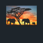 Impressão Em Tela Arte Afafricana De Elefante Sunset<br><div class="desc">Linda fotografia contemporânea do pôr do sol africano, e silhueta de árvore e elefante. Esta design é para o amante da natureza africana, animais, vida selvagem, elefantes, férias de safari ou cores brilhantes e vibrantes do verão. Clássico e elegante artigo de decoração para aqueles que adoram decorar o seu mestre...</div>