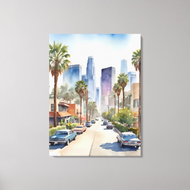 Impressão Em Tela Arte aquarela de Los Angeles (Frente)
