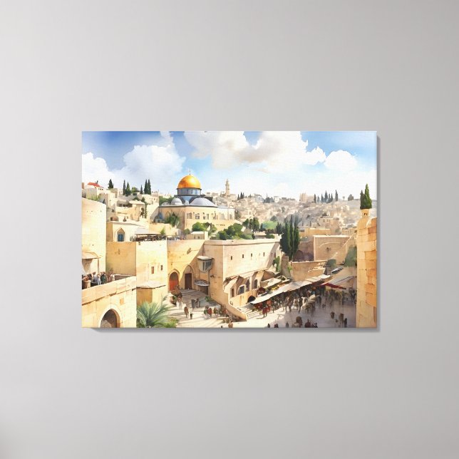 Impressão Em Tela Arte aquosa de Jerusalém Israel (Frente)
