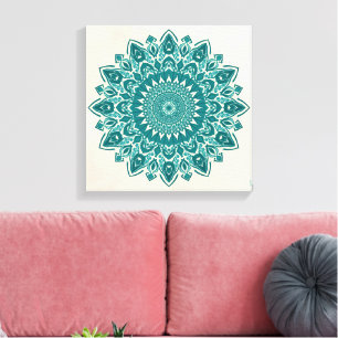 Impressão Em Tela Arte Árabe Mandala - Teal & Turquoise Geométrica
