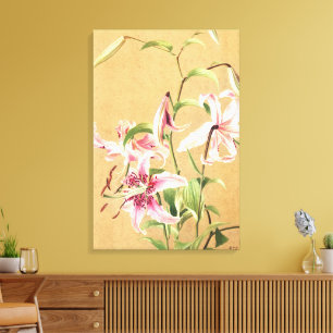 Impressão Em Tela Arte Botânica de Flor de Lírio Oriental Rosa Vinta