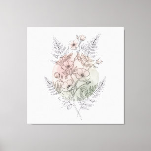 Impressão Em Tela Arte Botânica Rosa Selvagem Minimalista Bege Rosad