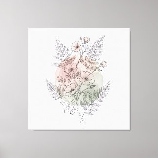 Impressão Em Tela Arte Botânica Rosa Selvagem Minimalista Bege Rosad