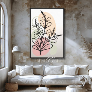Impressão Em Tela Arte Botânico em Linhas Rosa Verde para Parede
