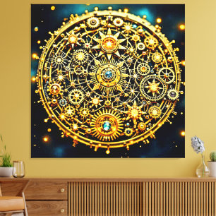 Impressão Em Tela Arte Celestial de Relógio Dourado