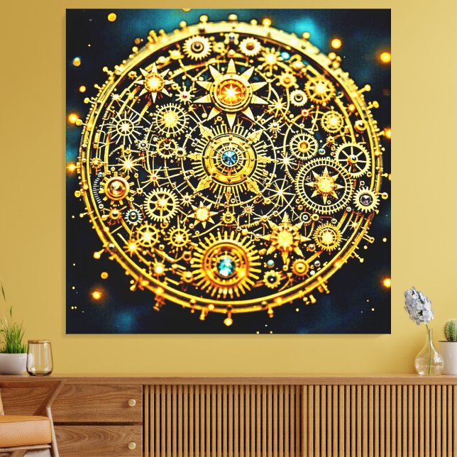 Impressão Em Tela Arte Celestial de Relógio Dourado (Insitu(Sala de estar))