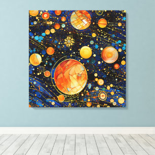 Impressão Em Tela Arte Celestial Dourada da Galáxia