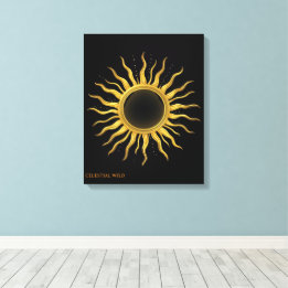 Impressão Em Tela Arte Celestial para Parede Eclipse Solar Dourado C