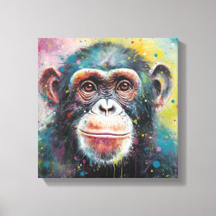 Impressão Em Tela Arte Chimp Colorida Moderna