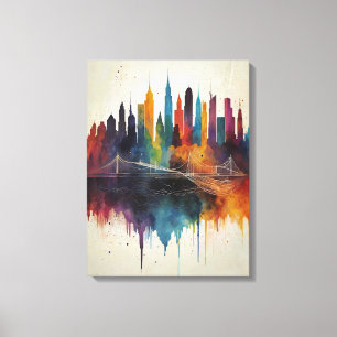 Impressão Em Tela Arte Cityscape de Linha de Céu Vibrante Abstrato