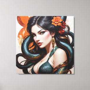 Impressão Em Tela arte cobra mulher