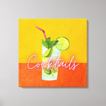 Arte Colorida de Bar com Aquarela e Neon Coquetéi
