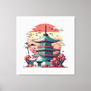 Impressão Em Tela Arte Colorida de Edifícios Japoneses