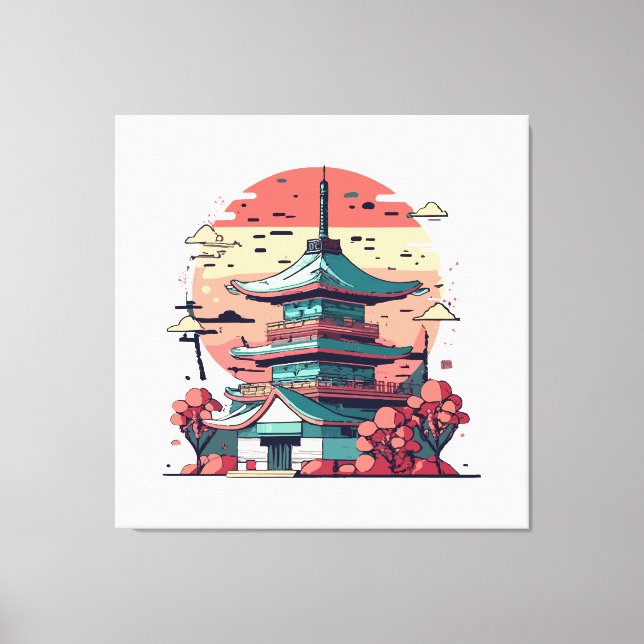 Impressão Em Tela Arte Colorida de Edifícios Japoneses (Frente)