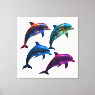 Impressão Em Tela Arte Colorida de Golfinhos Brilhantes