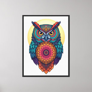 Impressão Em Tela Arte Colorida de Mandala de Coruja em Tela