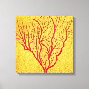 Impressão Em Tela Arte contemporânea de coral vermelho e dourado