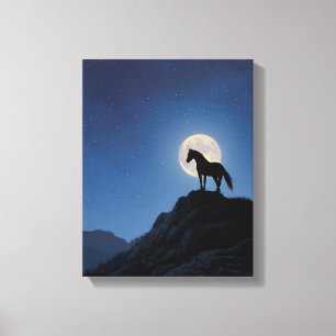 Impressão Em Tela Arte da Silhueta do Cavalo no Penhasco ao Luar