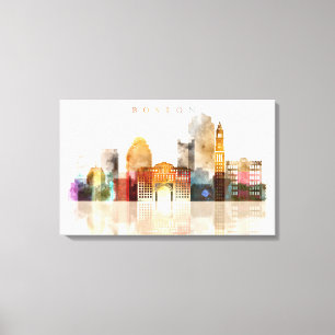 Impressão Em Tela Arte da skyline da aguarela de Boston