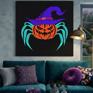 Impressão Em Tela Arte de Abóbora de Halloween Assustadora com Aranh