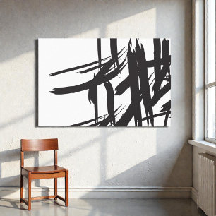 Impressão Em Tela Arte de abstrato branco e preto japonês