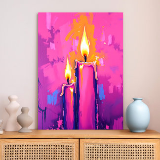 Impressão Em Tela Arte de Abstrato de Velas Rosa