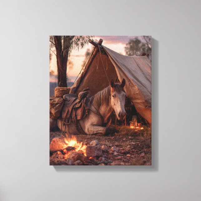 Impressão Em Tela Arte de Acampamento de Cavalos com Fogo à Moda Wes (Frente)