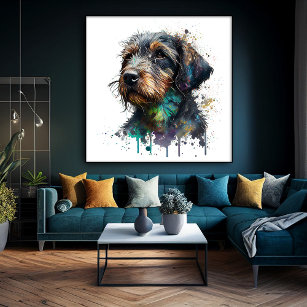 Impressão Em Tela Arte de Aquarela Chave Wirehaired Dachshund Puppy