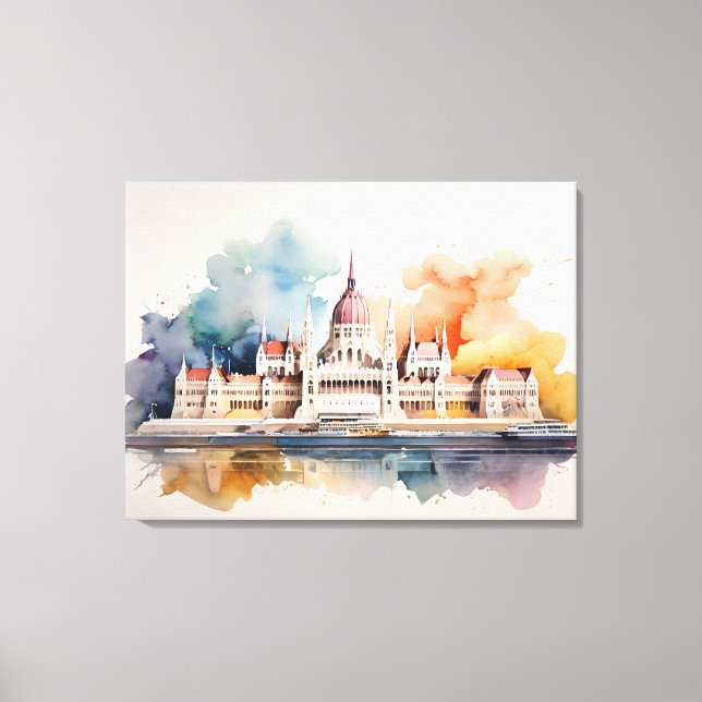 Impressão Em Tela Arte de aquarela de Budapeste (Frente)
