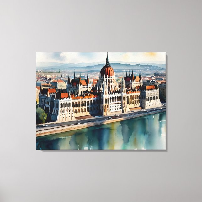 Impressão Em Tela Arte de aquarela de Budapeste (Frente)