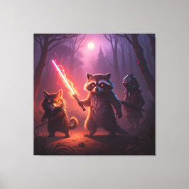 Impressão Em Tela Arte de Aventura de Animais da Floresta Fantasia