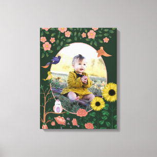 Impressão Em Tela Arte de berçário de foto de novo bebê floral verde