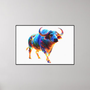 Impressão Em Tela Arte de Búfalo Arco-íris Neon