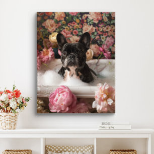 Impressão Em Tela Arte de Bulldog Francês Frenchie na Banheira do