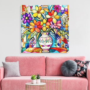 Impressão Em Tela Arte de Buquê de Arte Folclada