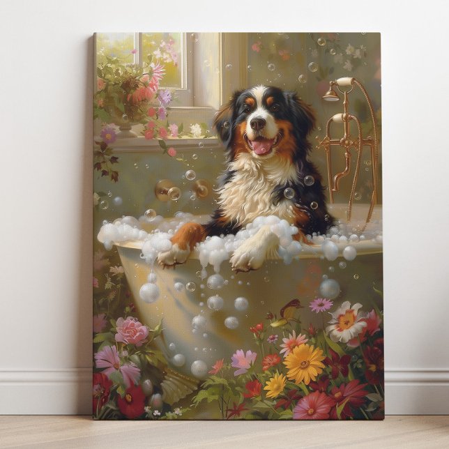 Impressão Em Tela Arte de Cão de Montanha Bernese, Arte de Banheiro (Bernese Mountain Dog Art)