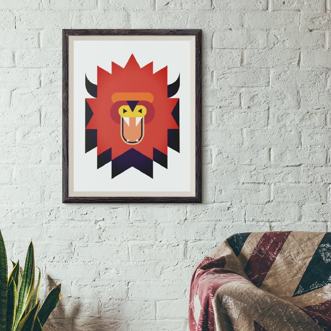 Impressão Em Tela Arte de Cartoon de Leão Selvagem (art print on the wall of a relaxing living room)