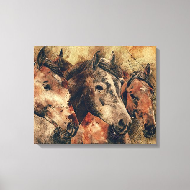 Impressão Em Tela Arte de Cavalos Selvagens (Frente)