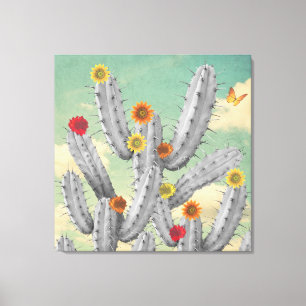 Impressão Em Tela Arte de Colagem de Flores de Cactus Espiky
