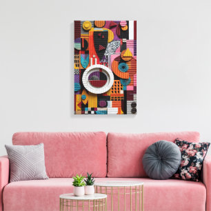 Impressão Em Tela Arte de Colagem Geométrica 3D Vertical