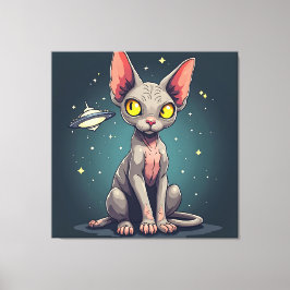 Impressão Em Tela Arte de desenho animado espacial de gato Sphynx ju