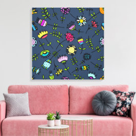 Impressão Em Tela Arte de Design de Padrão Floral Caprichoso