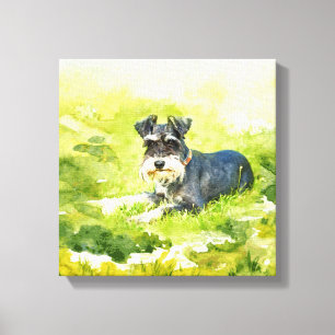 Impressão Em Tela Arte de Digitas da aguarela do Schnauzer diminuto