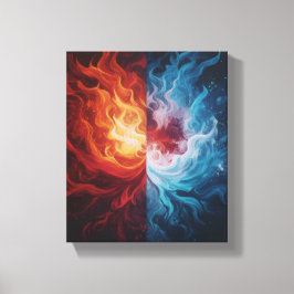 Impressão Em Tela Arte de Dualismo Elemental Abstrato Fogo e Gelo