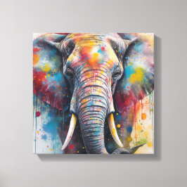Impressão Em Tela Arte de Elefante Colorida Moderna