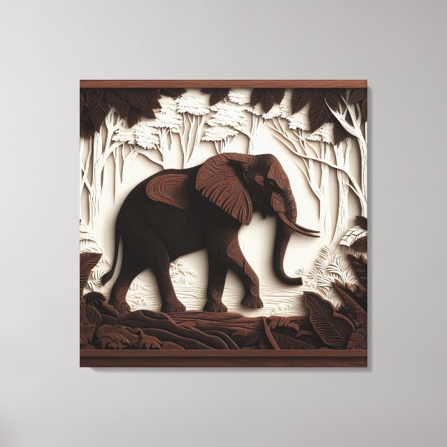 Impressão Em Tela Arte de elefante de madeira (Frente)