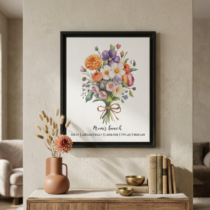 Impressão Em Tela Arte de Família Floral Elegante em Aquarela para M