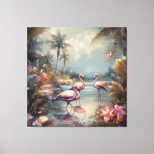 Impressão Em Tela Arte de Flamingo Tropical Vintage Laguna Flórida