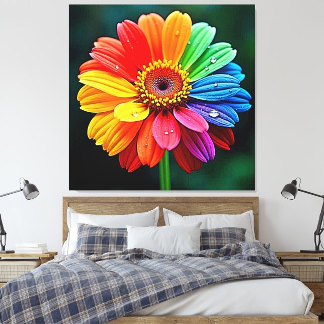 Impressão Em Tela Arte de Flor Pétala Arco-íris (Insitu(Quarto))