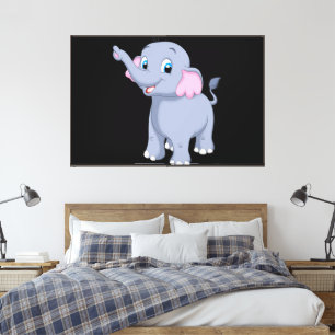 Impressão Em Tela Arte de Foto de Elefante Fofo com Fundo Preto Emol